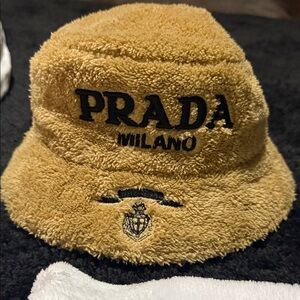 Prada Tan Terry Logo Bucket Hat